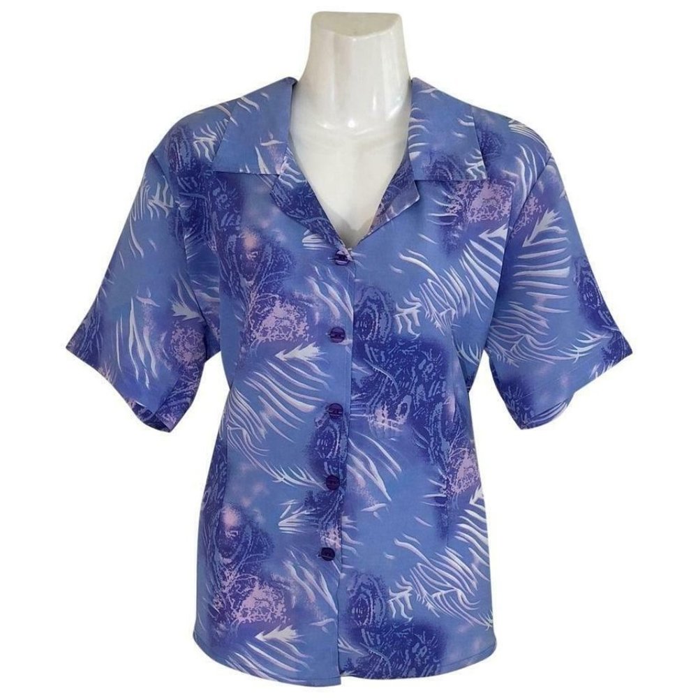 Donovan Purple Blue White Boho Abstract Button Down Shirt Plus Size 16